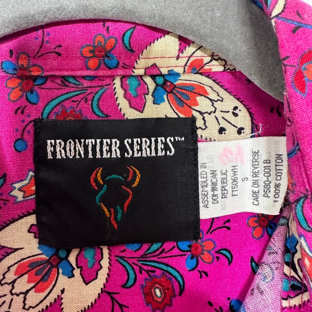 VTG Wrangler Frontier Series Women's Button Down Shirt Floral Western Pink Small - Picture 4 of 9